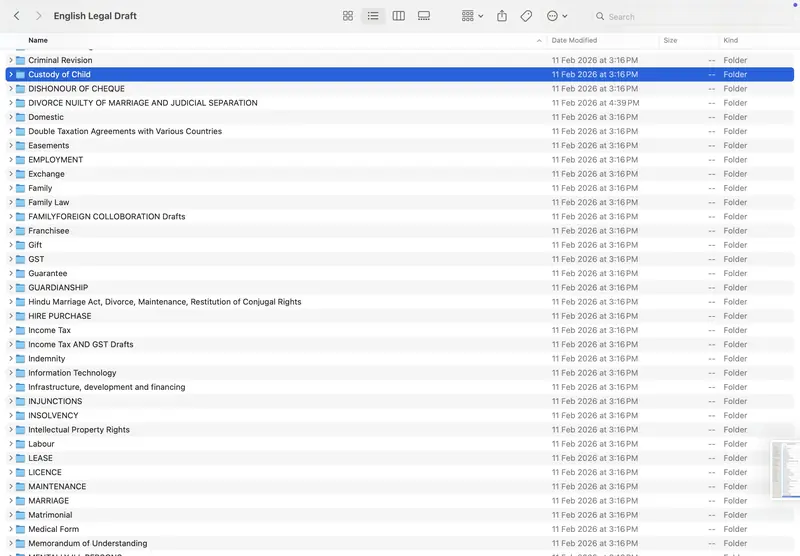 English Legal Drafts folder list C to D